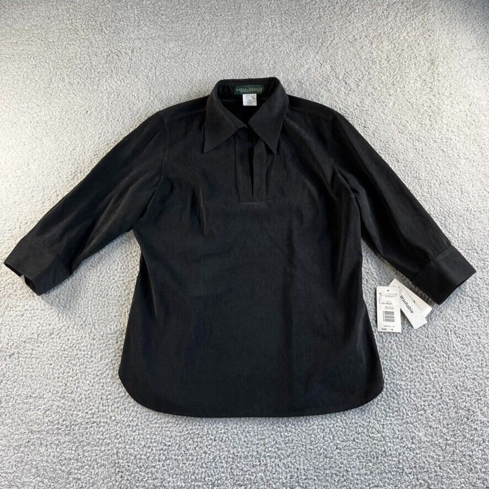 NWT Vintage Harve Benard Top Womens 16 Black Blouse‎ Tunic Shirt Velvet Stretch